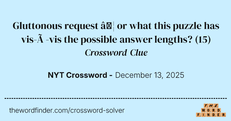 Gluttonous request … or what this puzzle has vis-à-vis the possible answer lengths? crossword clue image