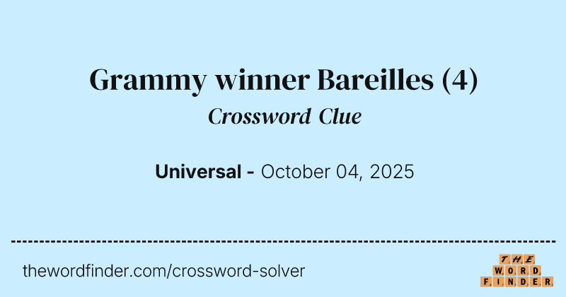 Grammy winner Bareilles crossword clue image