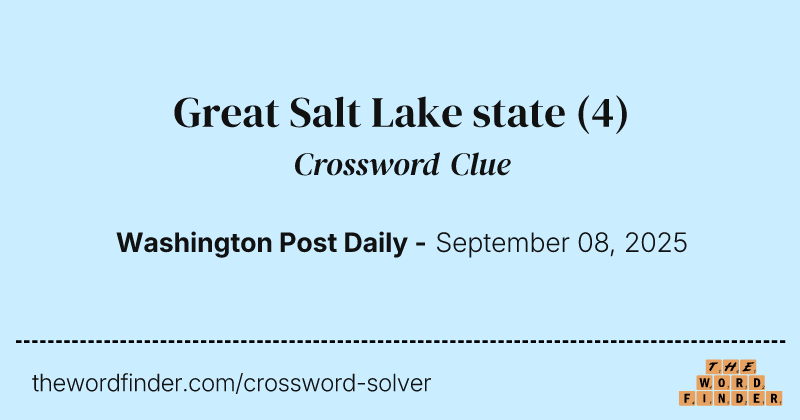 Great Salt Lake state crossword clue image