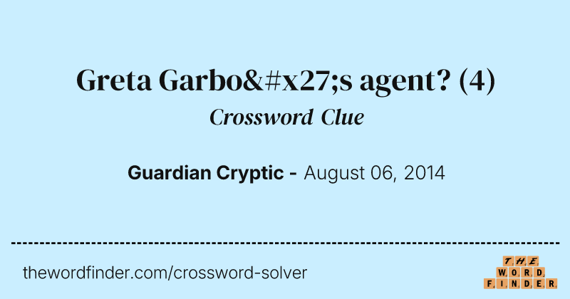 Greta Garbo's agent? crossword clue image