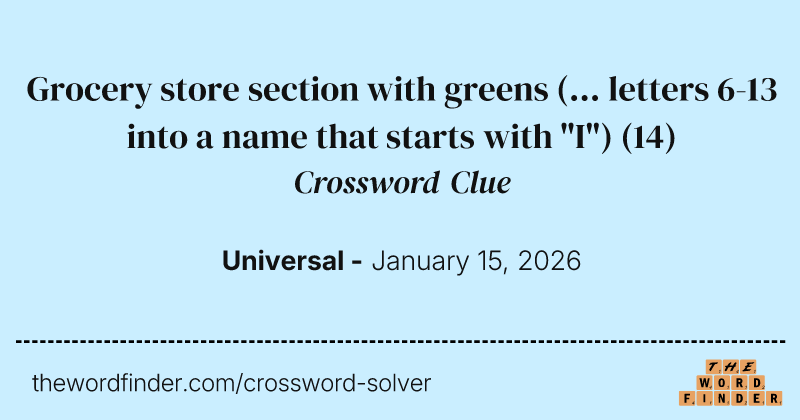 Grocery store section with greens (... letters 6-13 into a name that starts with "I") crossword clue image
