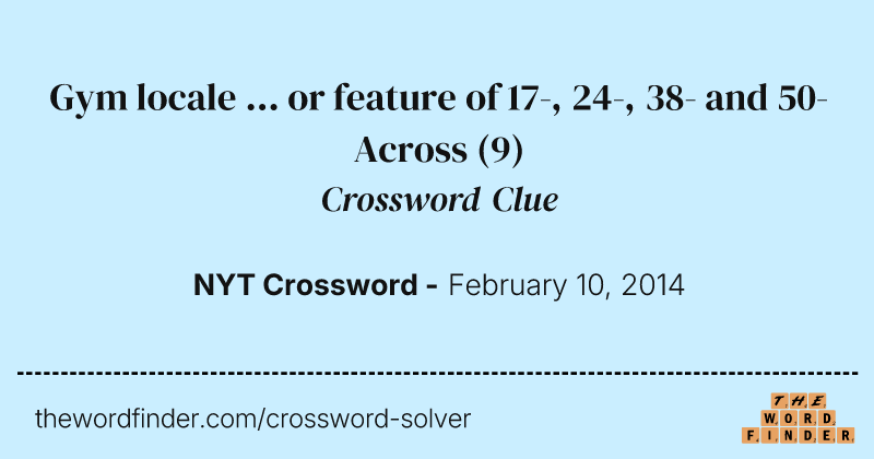 Gym locale ... or feature of 17-, 24-, 38- and 50-Across crossword clue image