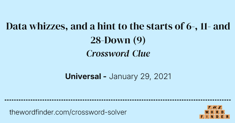Data whizzes, and a hint to the starts of 6-, 11- and 28-Down crossword clue image