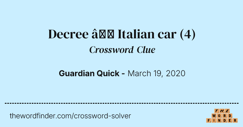 Decree — Italian car crossword clue image