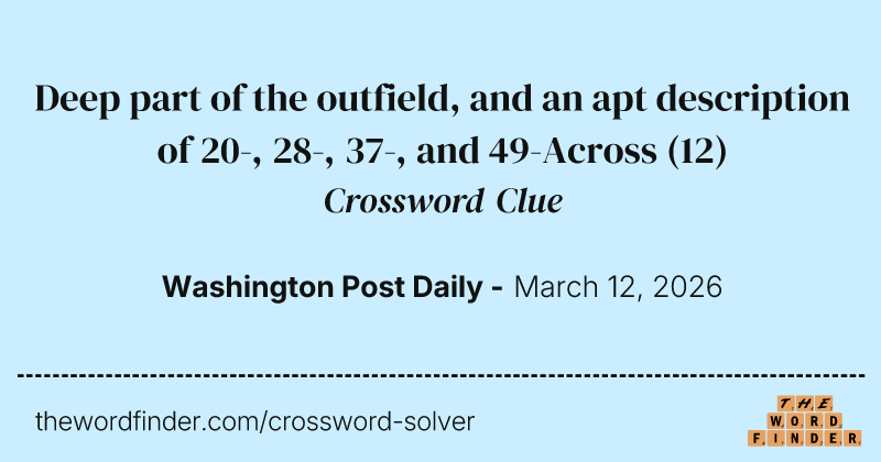 Deep part of the outfield, and an apt description of 20-, 28-, 37-, and 49-Across crossword clue image