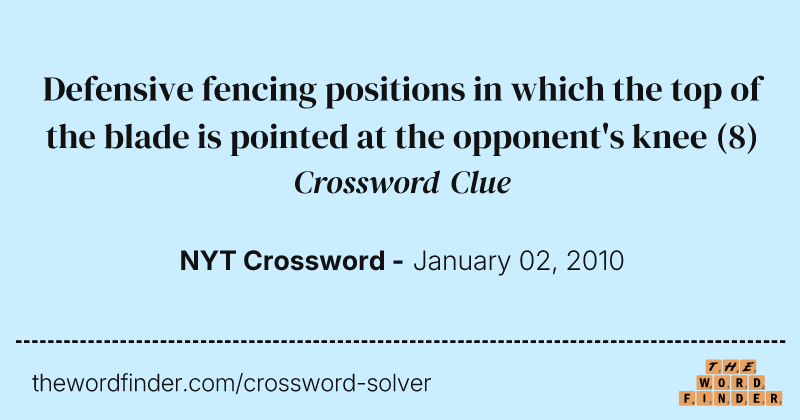 Defensive fencing positions in which the top of the blade is pointed at the opponent's knee crossword clue image