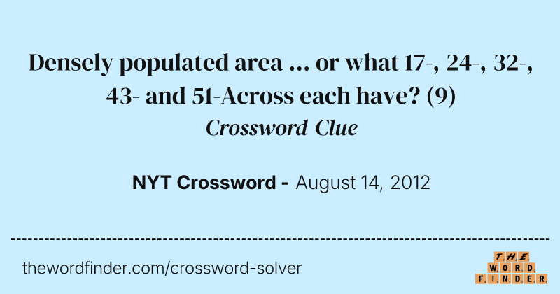 Densely populated area ... or what 17-, 24-, 32-, 43- and 51-Across each have? crossword clue image
