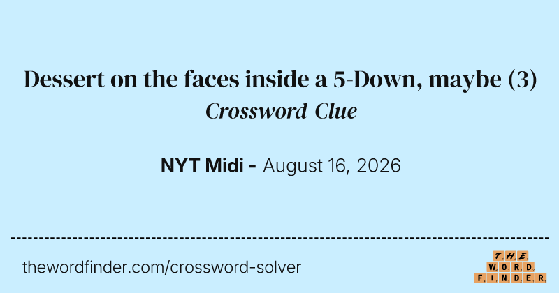 Dessert on the faces inside a 5-Down, maybe crossword clue image