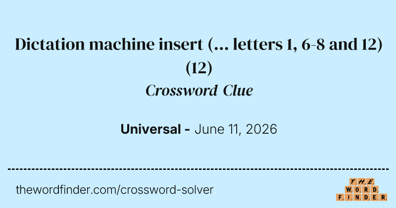 Dictation machine insert (... letters 1, 6-8 and 12) crossword clue image