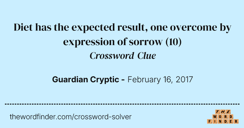 Diet has the expected result, one overcome by expression of sorrow crossword clue image