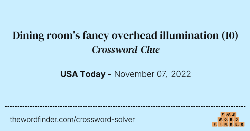 Dining room's fancy overhead illumination crossword clue image