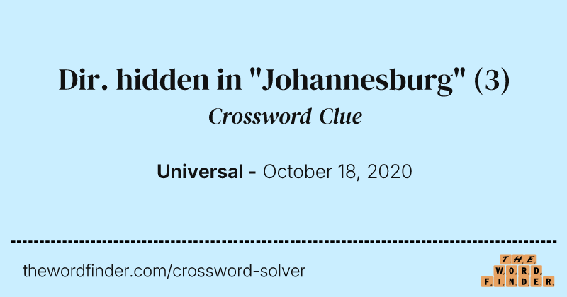 Dir. hidden in "Johannesburg" crossword clue image