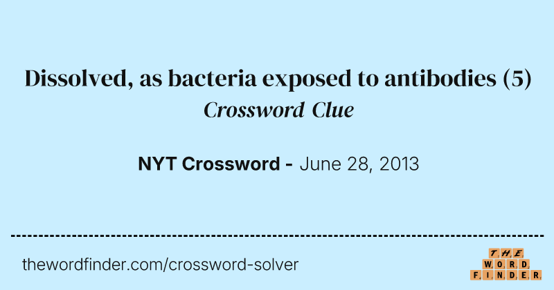 Dissolved, as bacteria exposed to antibodies crossword clue image