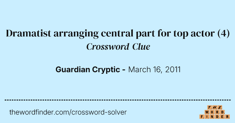 Dramatist arranging central part for top actor crossword clue image