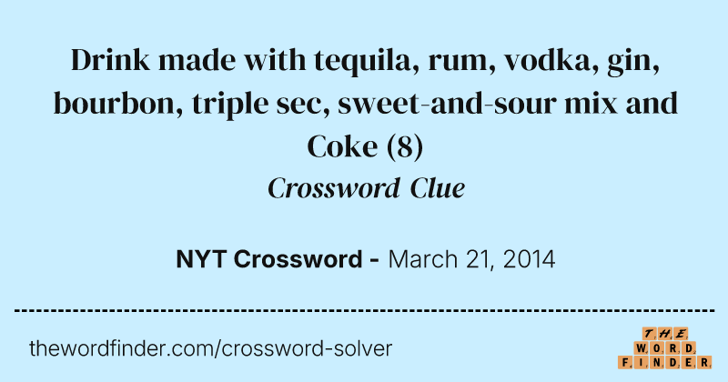 Drink made with tequila, rum, vodka, gin, bourbon, triple sec, sweet-and-sour mix and Coke crossword clue image