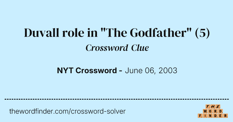 Duvall role in "The Godfather" crossword clue image