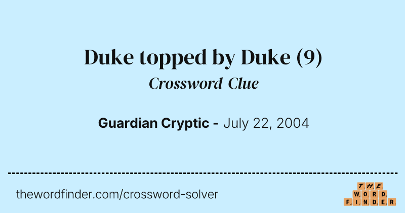 Duke topped by Duke crossword clue image