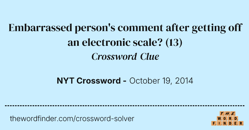 Embarrassed person's comment after getting off an electronic scale? crossword clue image