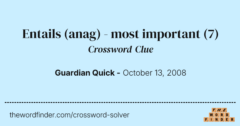 Entails (anag) - most important crossword clue image