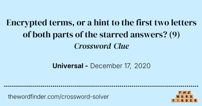 Encrypted terms, or a hint to the first two letters of both parts of the starred answers? crossword clue image