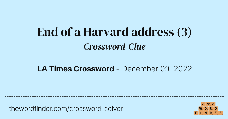 End of a Harvard address crossword clue image