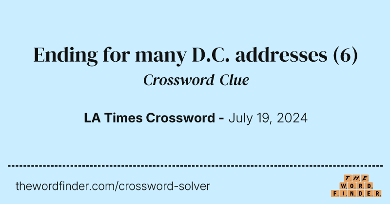 Ending for many D.C. addresses crossword clue image