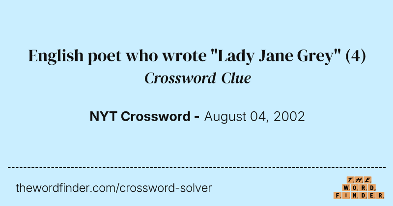 English poet who wrote "Lady Jane Grey" crossword clue image