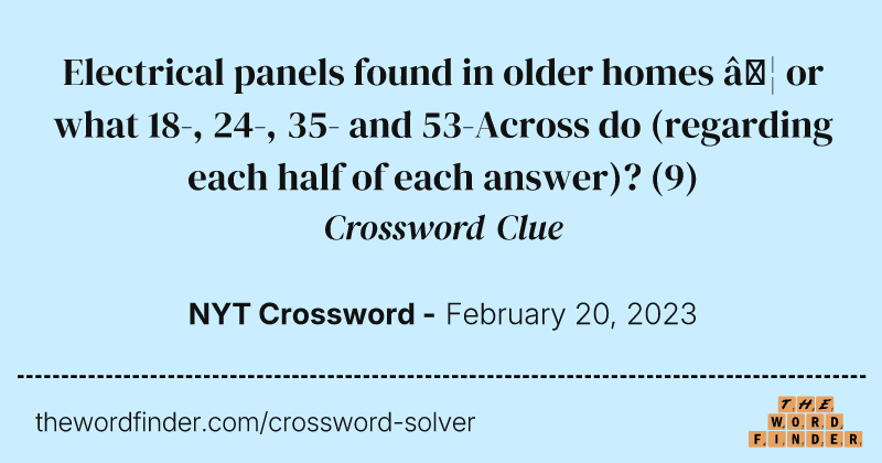Electrical panels found in older homes … or what 18-, 24-, 35- and 53-Across do (regarding each half of each answer)? crossword clue image
