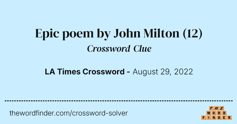 Epic poem by John Milton crossword clue image