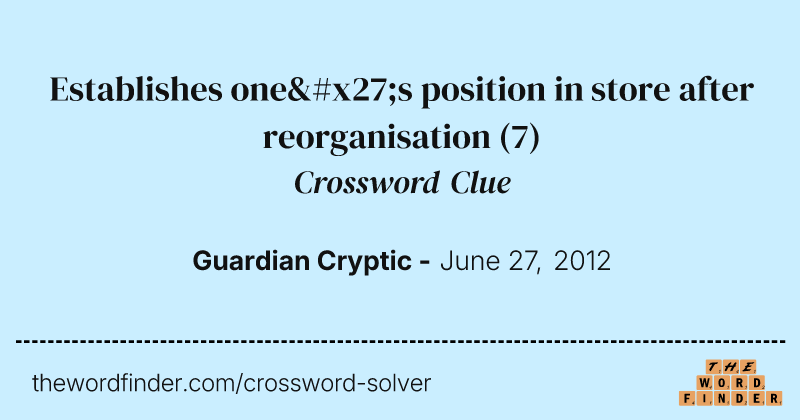 Establishes one's position in store after reorganisation crossword clue image