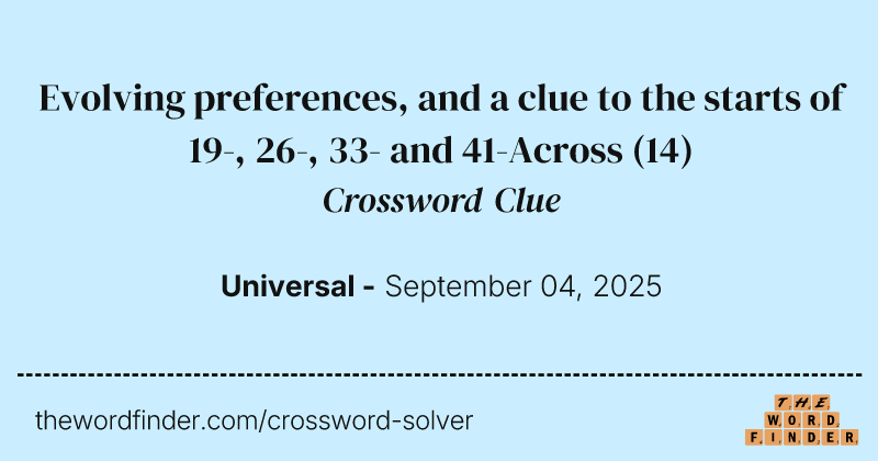 Evolving preferences, and a clue to the starts of 19-, 26-, 33- and 41-Across crossword clue image