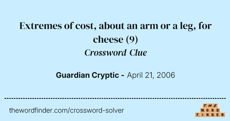 Extremes of cost, about an arm or a leg, for cheese crossword clue image