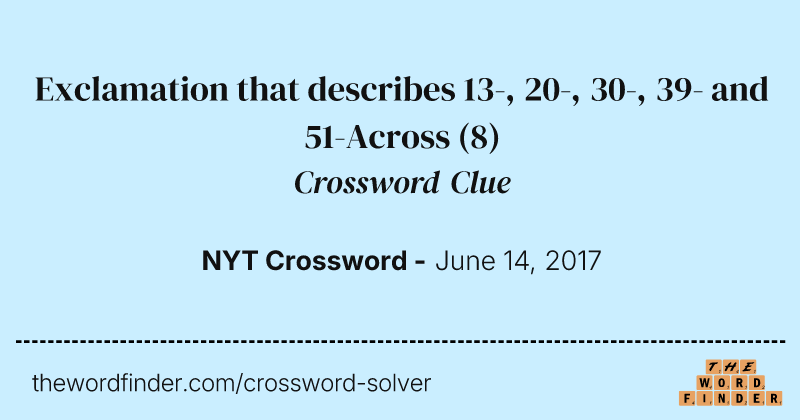 Exclamation that describes 13-, 20-, 30-, 39- and 51-Across crossword clue image
