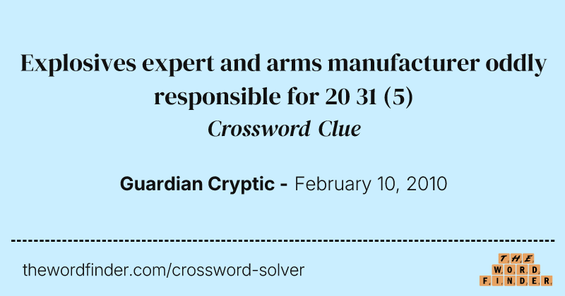 Explosives expert and arms manufacturer oddly responsible for 20 31 crossword clue image