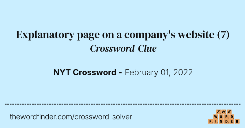Explanatory page on a company's website crossword clue image