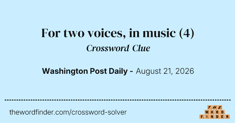For two voices, in music crossword clue image