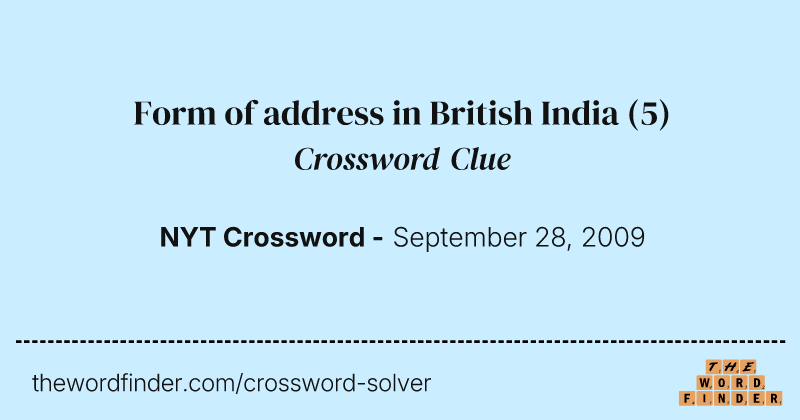 Form of address in British India crossword clue image