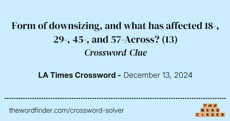 Form of downsizing, and what has affected 18-, 29-, 45-, and 57-Across? crossword clue image