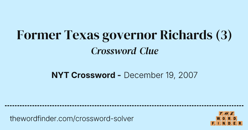 Former Texas governor Richards crossword clue image