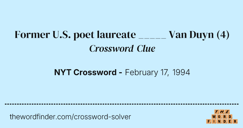 Former U.S. poet laureate _____ Van Duyn crossword clue image