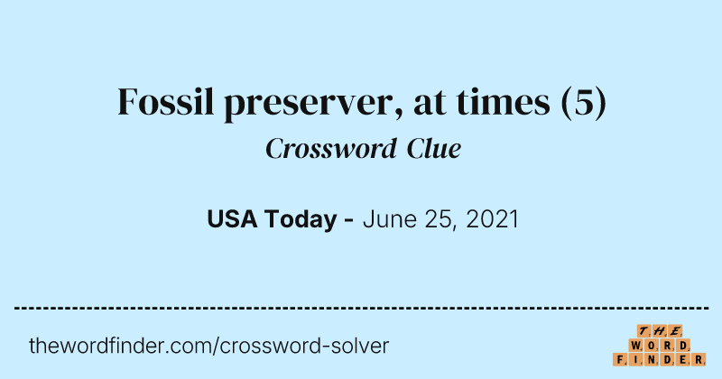 Fossil preserver, at times crossword clue image