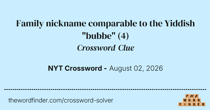 Family nickname comparable to the Yiddish "bubbe" crossword clue image