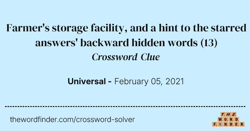 Farmer's storage facility, and a hint to the starred answers' backward hidden words crossword clue image