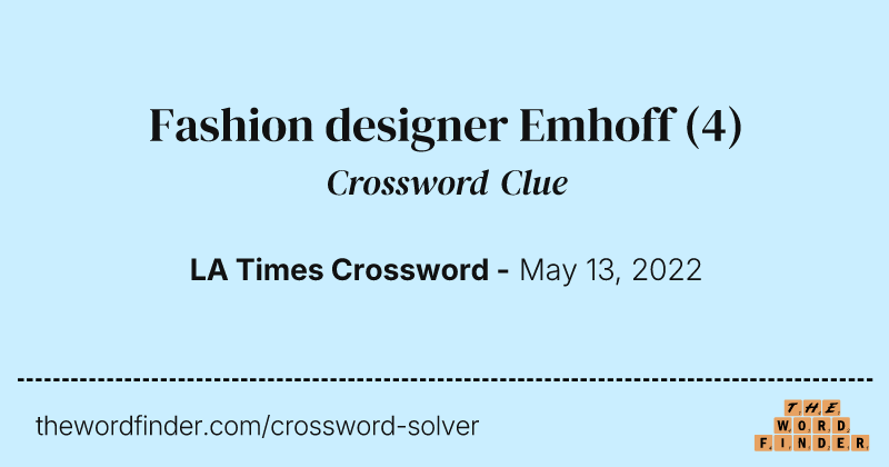 Fashion designer Emhoff crossword clue image