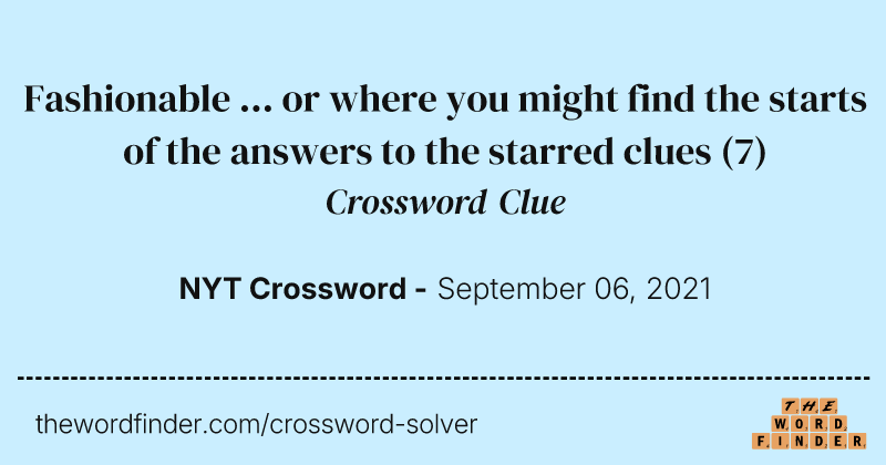 Fashionable ... or where you might find the starts of the answers to the starred clues crossword clue image