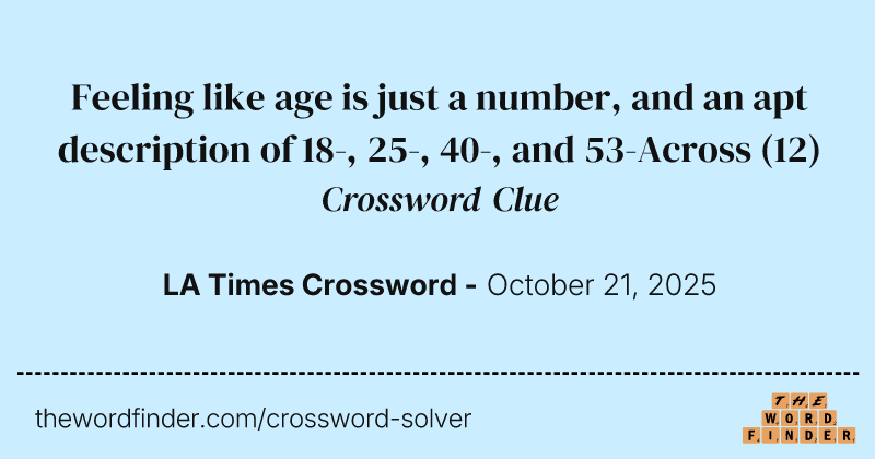 Feeling like age is just a number, and an apt description of 18-, 25-, 40-, and 53-Across crossword clue image