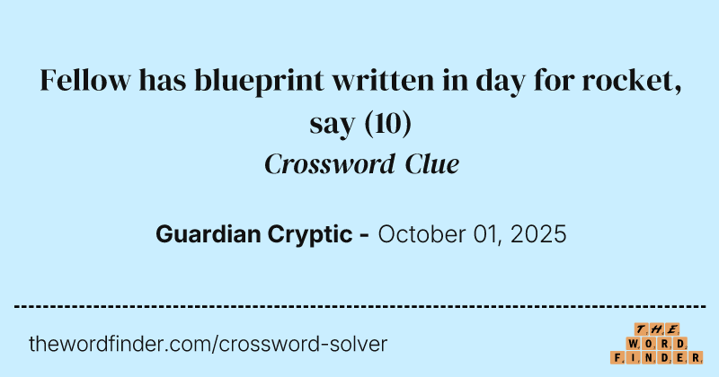 Fellow has blueprint written in day for rocket, say crossword clue image