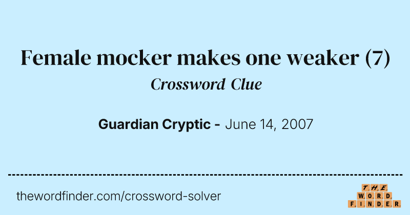 Female mocker makes one weaker crossword clue image