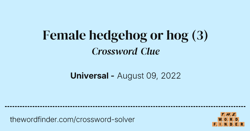Female hedgehog or hog crossword clue image