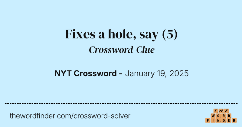 Fixes a hole, say crossword clue image